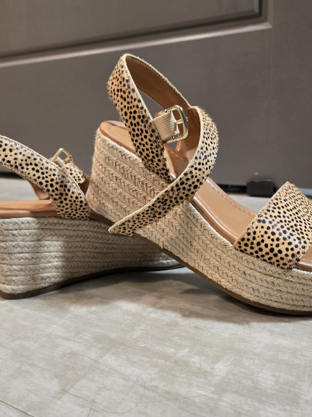 Woven Espadrille Wedge Sandals in Leopard Print